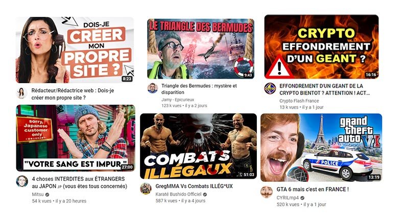 Les miniatures YouTube sont là aussi pour le clic, donc elles doivent attirer l'œil et attiser notre curiosité