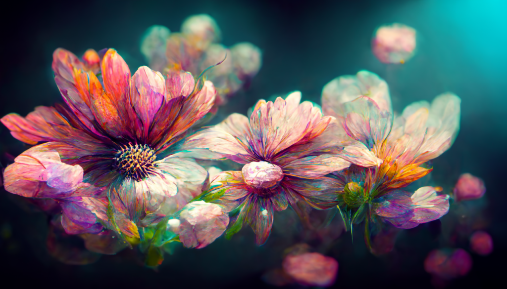 Des fleurs colorées sur fond foncé