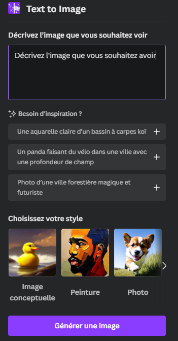 fonctionnalité Canva IA