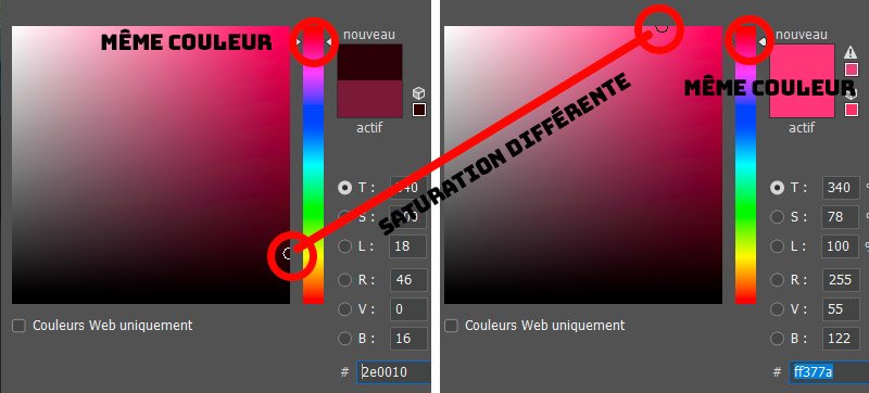 même couleur mais pas la même saturation