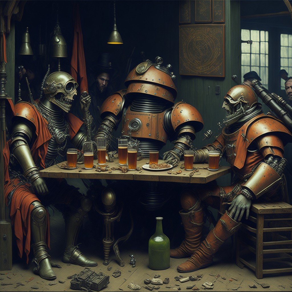 intelligences artificielles robots ivres dans un pub