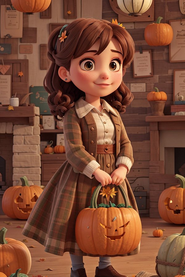 graphisme d'halloween, petite fille en 3D