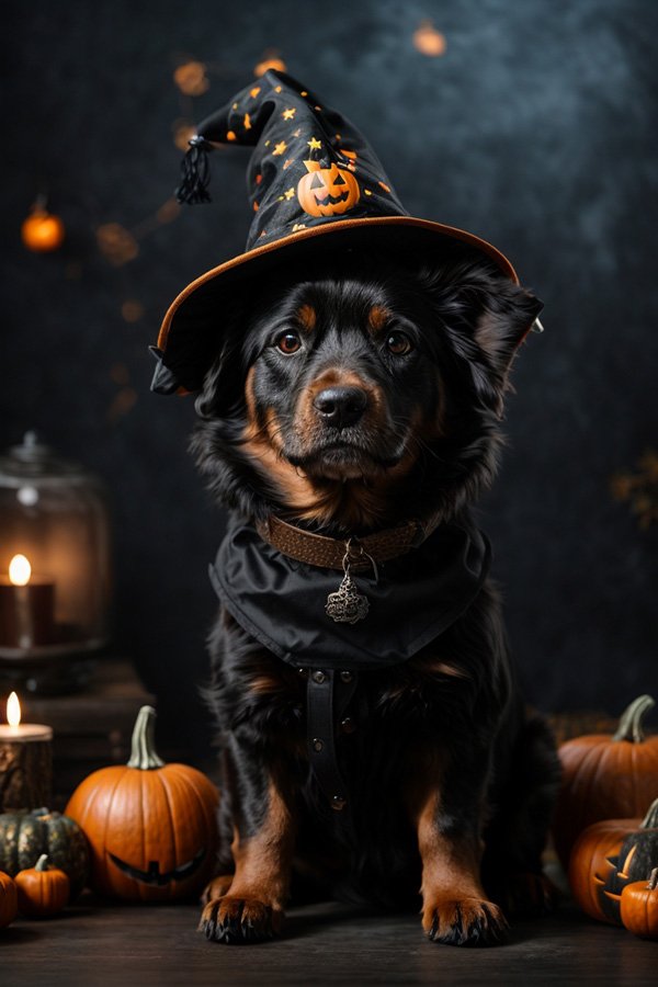 Chien d'halloween avec un chapeau de sorcière