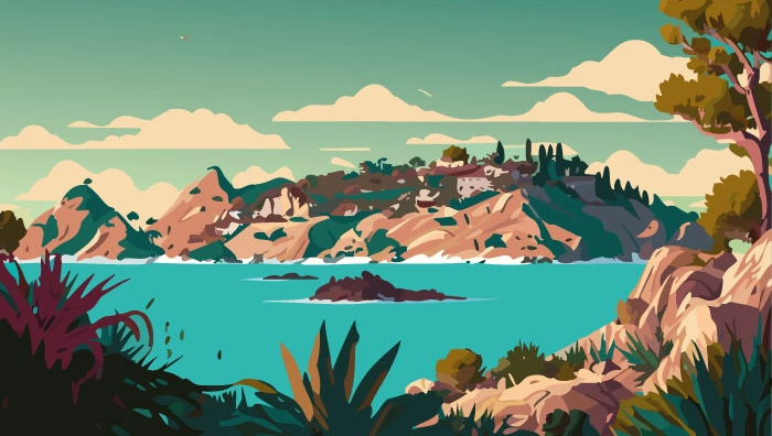 Paysage créé avec adobe illustrator en générant une image via son IA