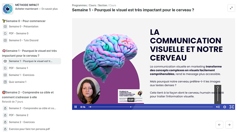 Interface d'apprentissage avec visualisation du cerveau et communication visuelle