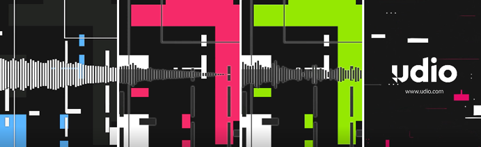 Visualisation d'onde audio numérique colorée pour la marque Udio.