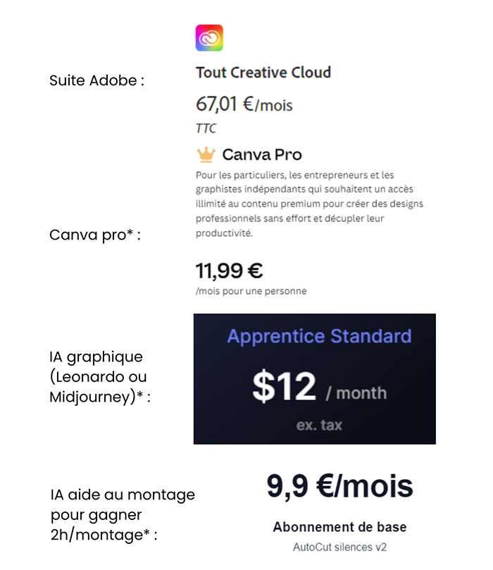 coût des logiciels graphiques