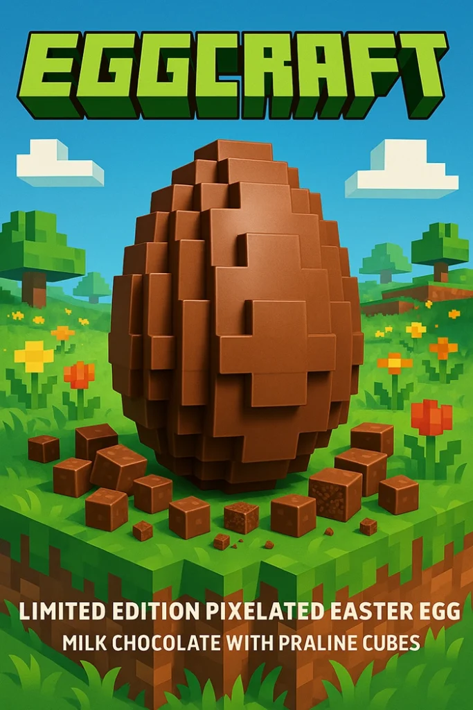 Générateur d'image ChatGPT. affiche de pâques œuf en chocolat Minecraft