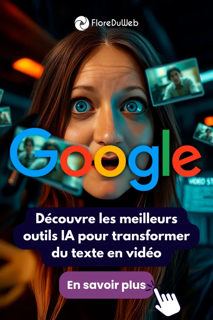 image montrant une femme impressionnée par des vidéos générées par IA avec le texte "Découvre les meilleurs outils IA pour transformer du texte en vidéo"
