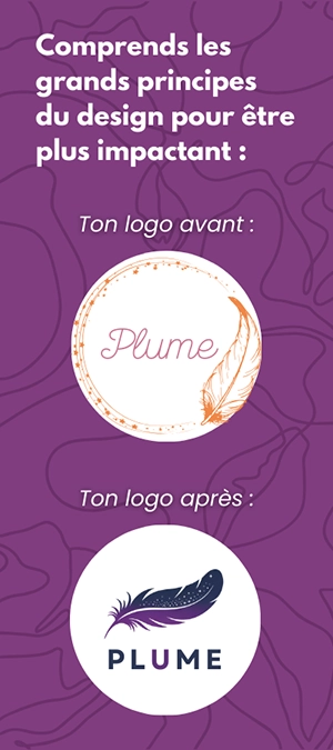 Comparaison avant/après d’un logo nommé Plume pour illustrer l’impact d’un bon design graphique.