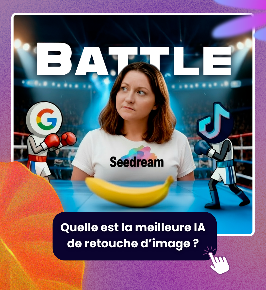 Miniature YouTube comparant deux IA de génération d’images, Seedream et Nano Banana, présentées comme dans un combat de boxe.