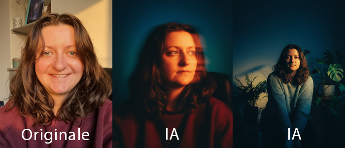 Comparaison photo originale et portraits generes intelligence artificielle graphiste