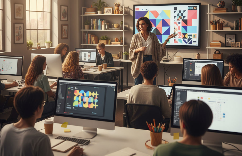 Professeur enseignant le design graphique et la communication visuelle à des étudiants