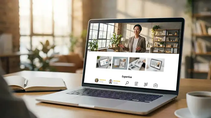 Site professionnel expertise portfolio témoignages crédibilité prestataire services