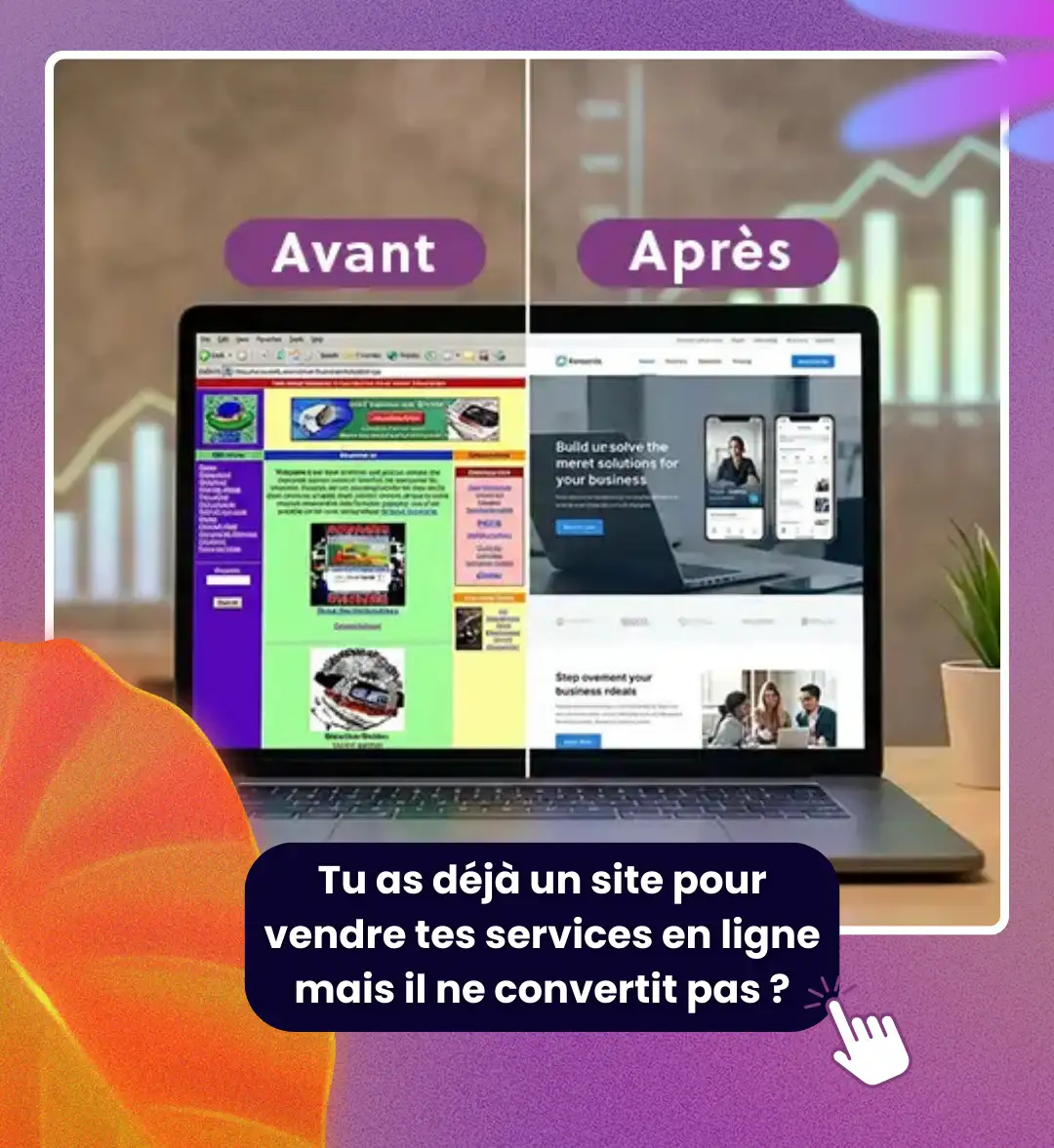 Transformation site web avant après optimisation conversion design professionnel