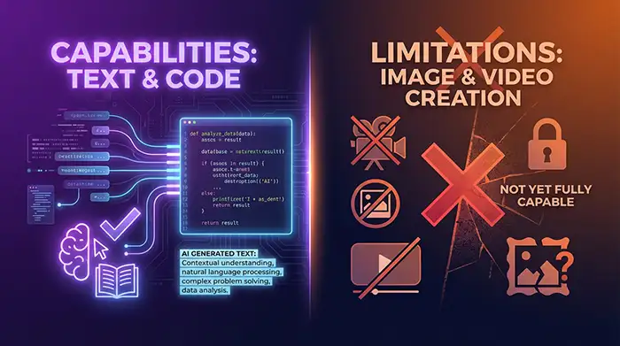 Limites Claude IA absence génération images vidéos spécialisation texte analyse
