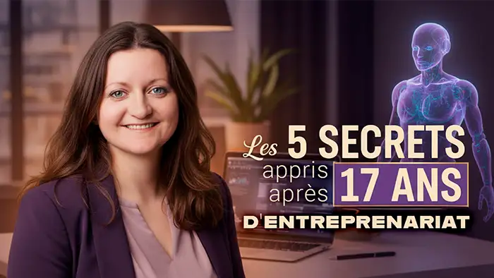 Miniature YouTube 5 secrets 17 ans entrepreneuriat Flore IA holographique fond bureau moderne