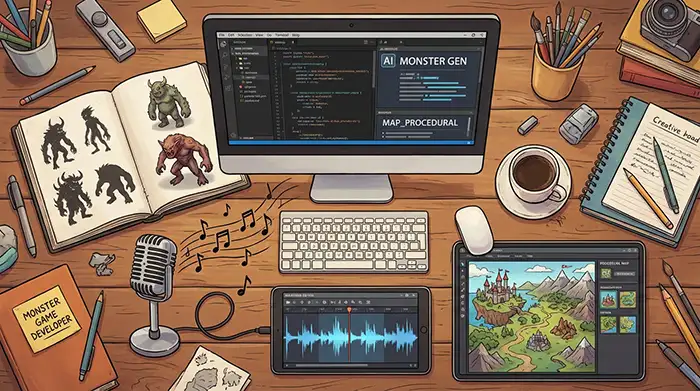 Outils IA utilisés pour créer un jeu vidéo indépendant — génération d'images, musique et code