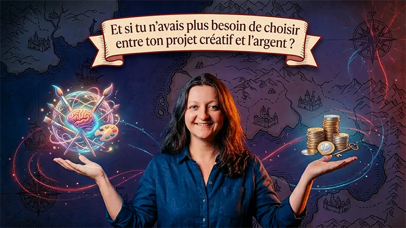 Flore du Web tenant un cerveau créatif et des pièces de monnaie, projet créatif rentable