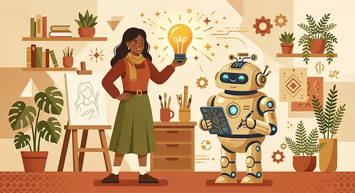 solopreneur créatif qui garde sa vision unique malgré l'utilisation de l'IA productivité