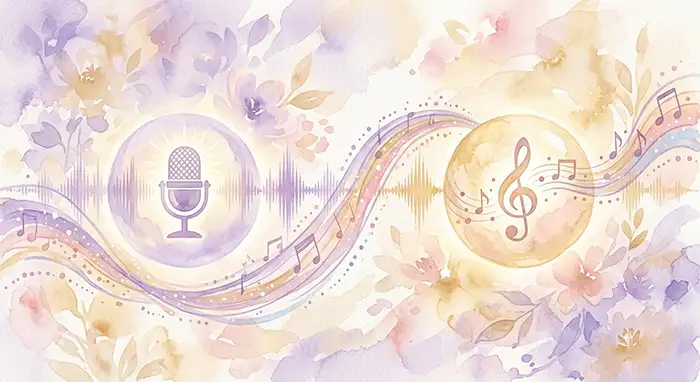 Illustration de la complémentarité entre ElevenLabs pour la personnalisation vocale et Suno pour la composition musicale IA