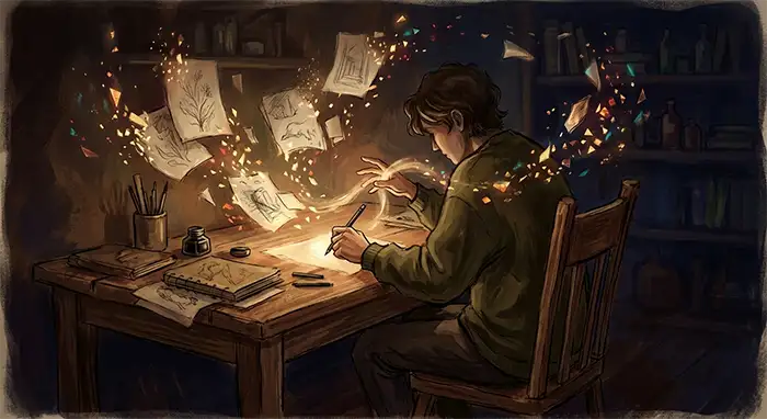 artiste intelligence artificielle travaillant sur une création visuelle avec des outils IA génératifs