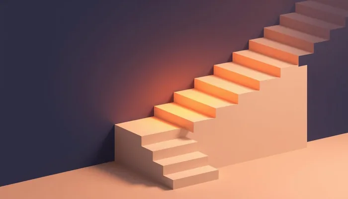 Escalier dont seule la première marche est éclairée