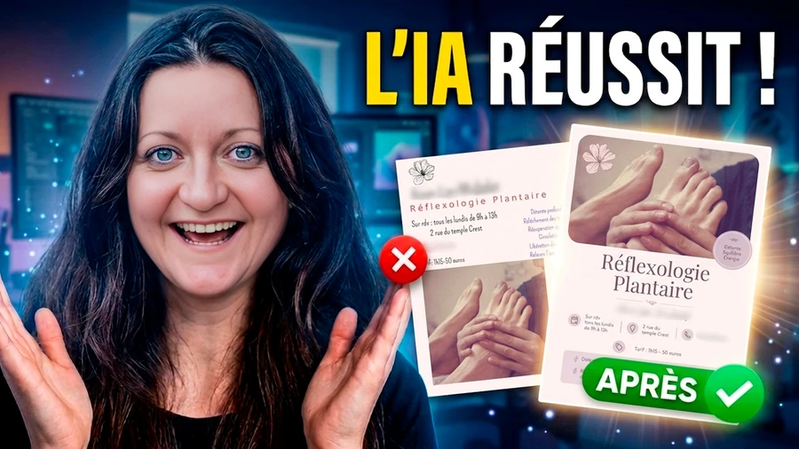 Flore présente une affiche créée avec l’IA avant et après retouche