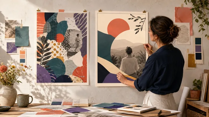 Une créatrice compare une affiche IA chargée à une version plus claire et humaine