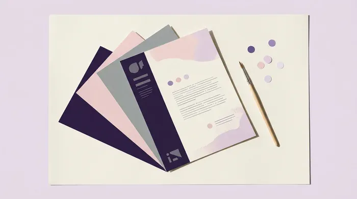 Plusieurs CV de couleurs différentes disposés en éventail sur un plan de travail crème