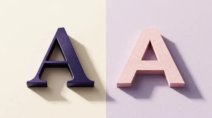 Deux lettres A côte à côte, l'une avec empattements en violet, l'autre sans empattements en rose