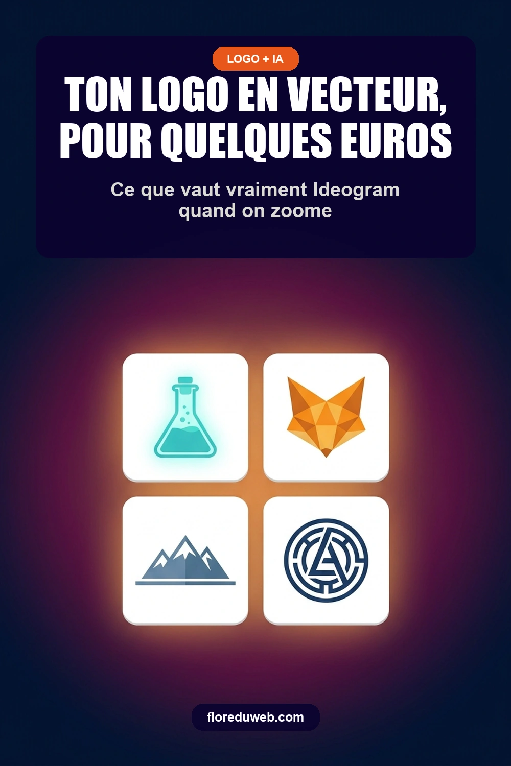 Épingle Pinterest : ton logo en vecteur pour quelques euros, avec quatre logos plats sur des tuiles blanches.
