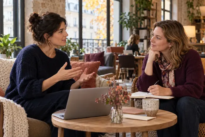 Deux entrepreneures échangent pour vérifier si le message d'une offre est facile à comprendre